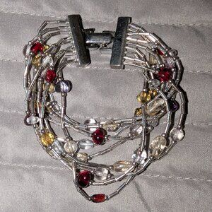 $1 with Bundle ~ Napier Multi Strand Silver Bugle Bead Bracelet 6310